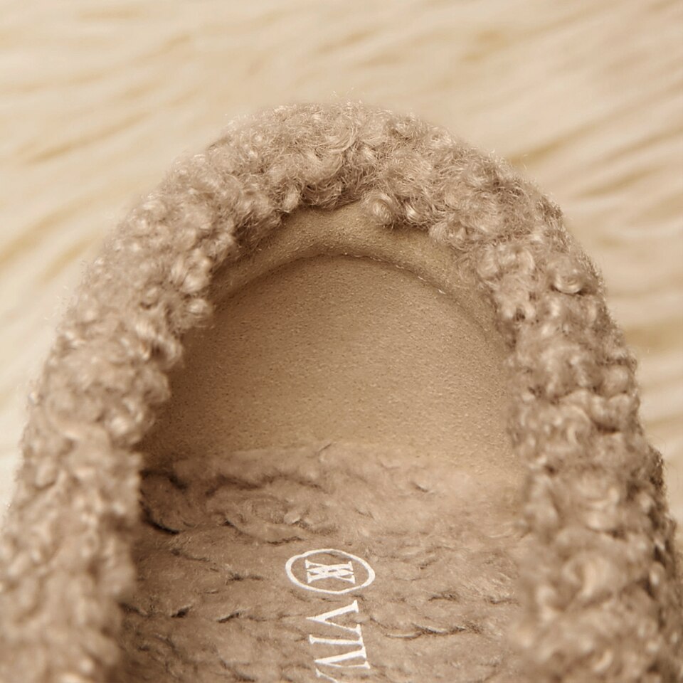 Audrey Round-Toe Recycled Faux Fur Loafers for Bunions in Latte | VIVAIA