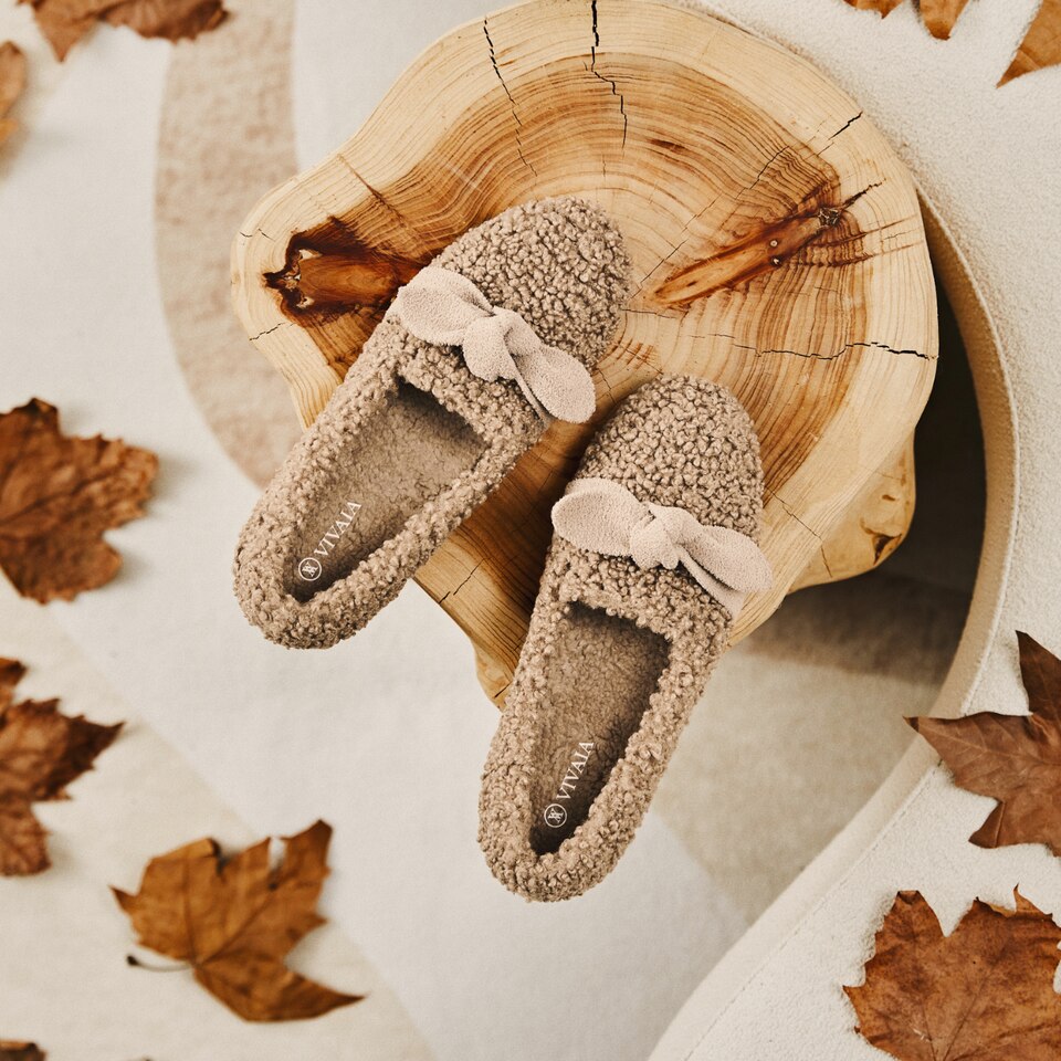 Audrey Round-Toe Recycled Faux Fur Loafers for Bunions in Latte | VIVAIA