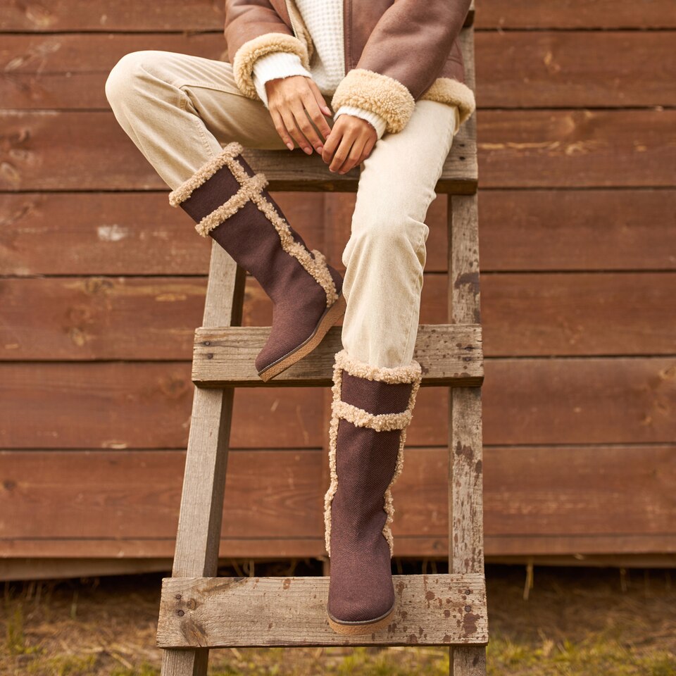 Camila Faux-Fur Knee High Boot for Women in Dark Chocolate | VIVAIA