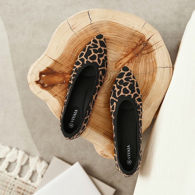 Aria5° Inspiration Pointed Toe Ballet Flats with Arch Support in Nude-Zebra | VIVAIA