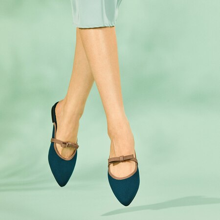 Elsie Pointed Toe Mules in Deep Peacock-Sustainable & Stylish | VIVAIA