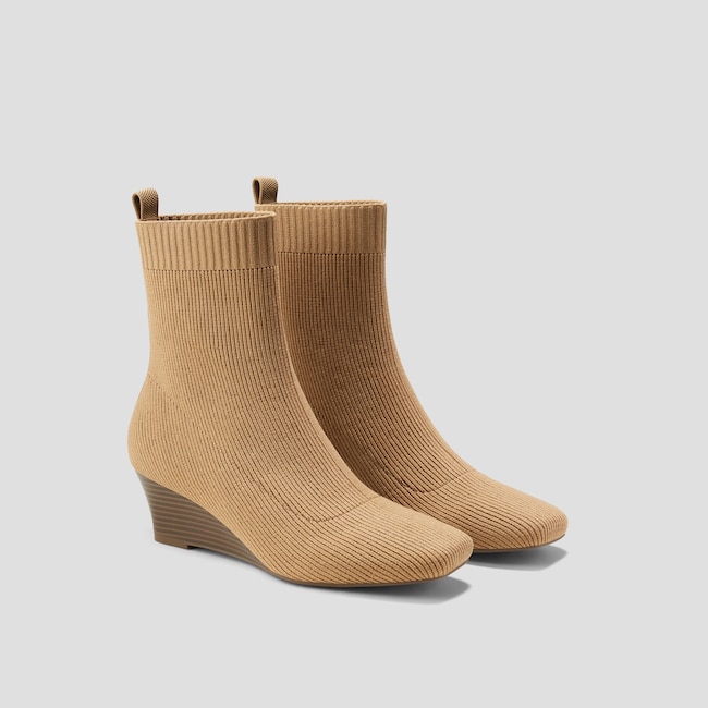 Square-Toe Water-Repellent Boots (Margot Wedge Bootie)