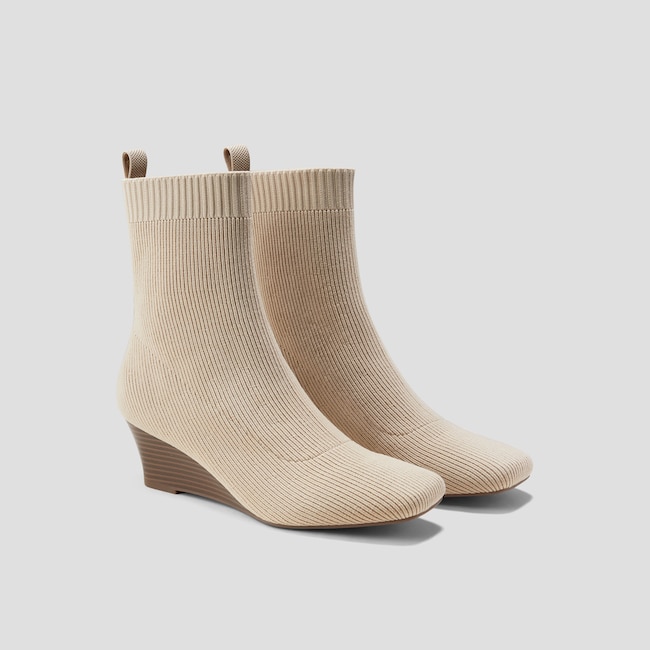 Square-Toe Water-Repellent Boots (Margot Wedge Bootie)