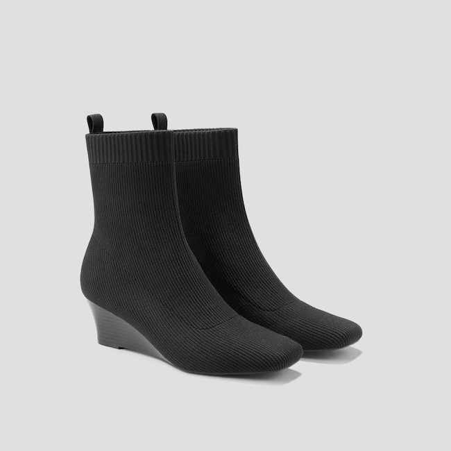 Square-Toe Water-Repellent Boots (Margot Wedge Bootie)