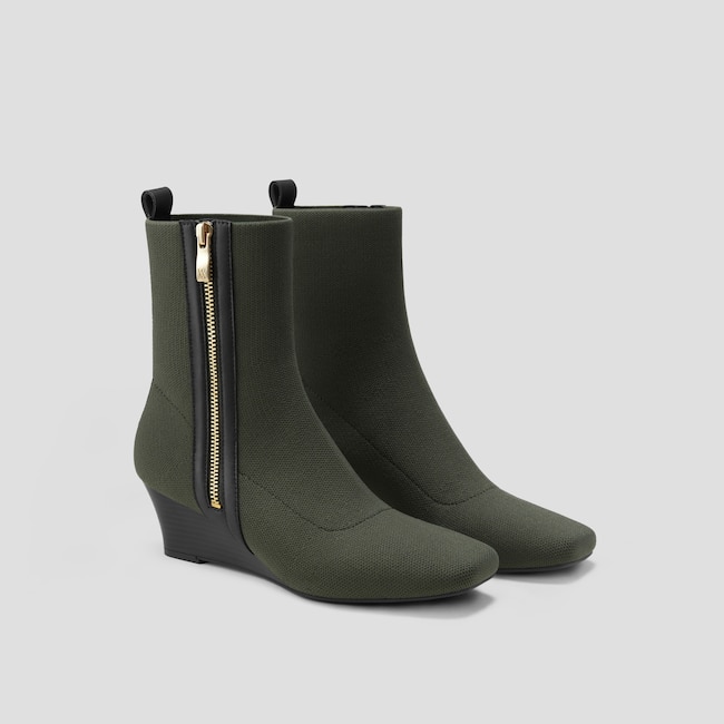 Square-Toe Water-Repellent Zipper Boots (Micaela)