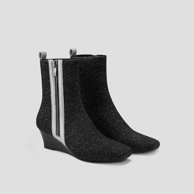 Square-Toe Water-Repellent Zipper Boots (Micaela)