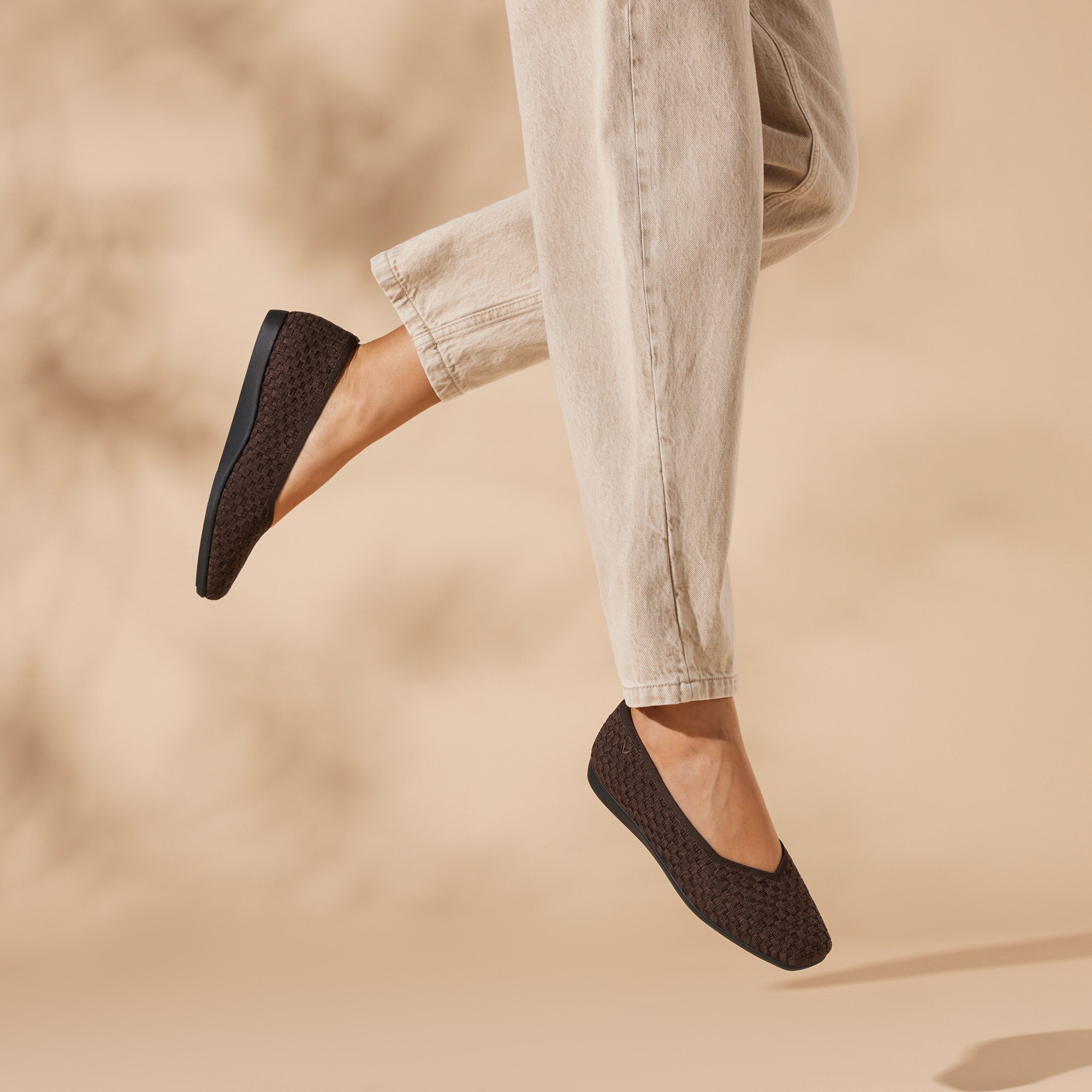 Margot Walker Lightweight Square-Toe V-Cut Flats in Dark Chocolate