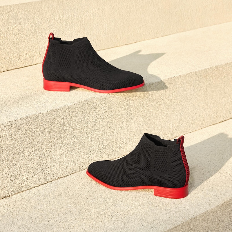 Ryan Pro Square-Toe Water-Repellent Ankle Boots in Black & Ruby Red | VIVAIA