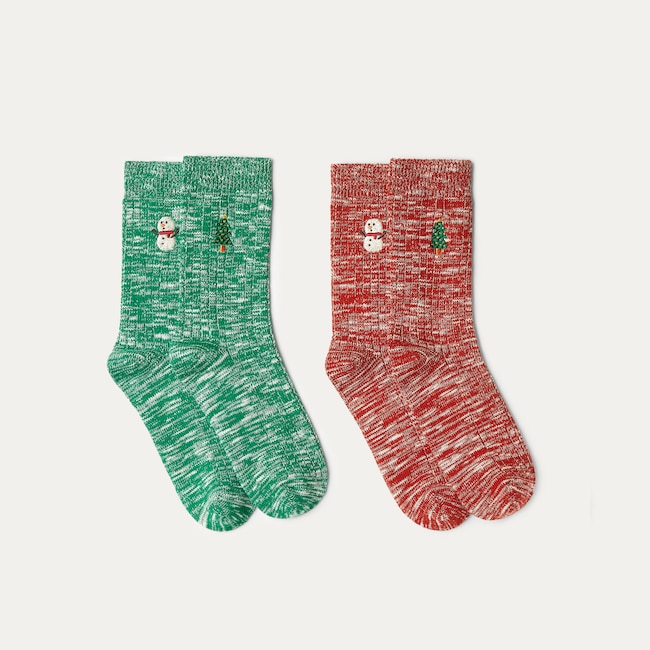 2 Pairs Holiday Socks - Snowman & Tree