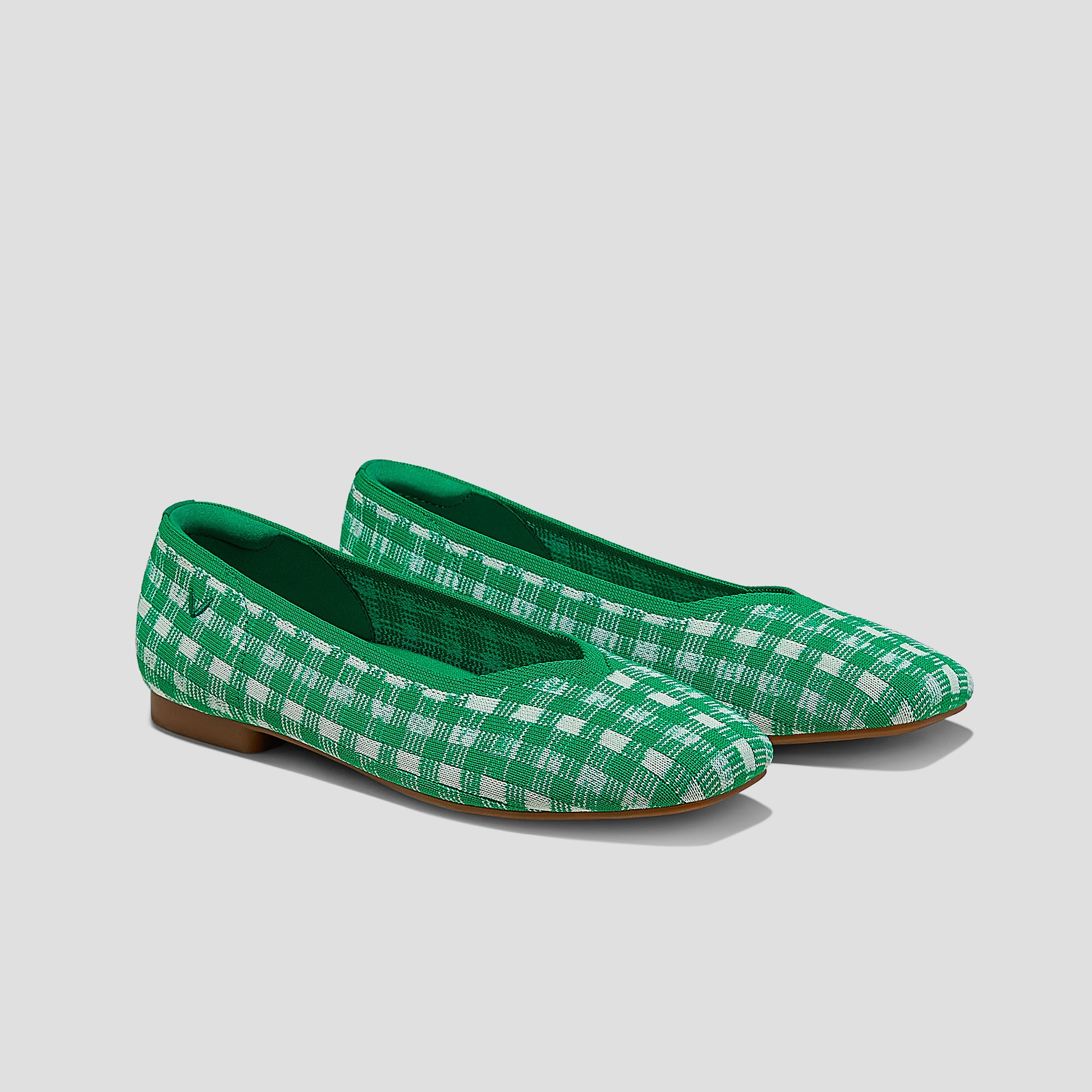 Square-Toe V-Cut Flats (Margot 2.0), GREEN GINGHAM, EU39.5