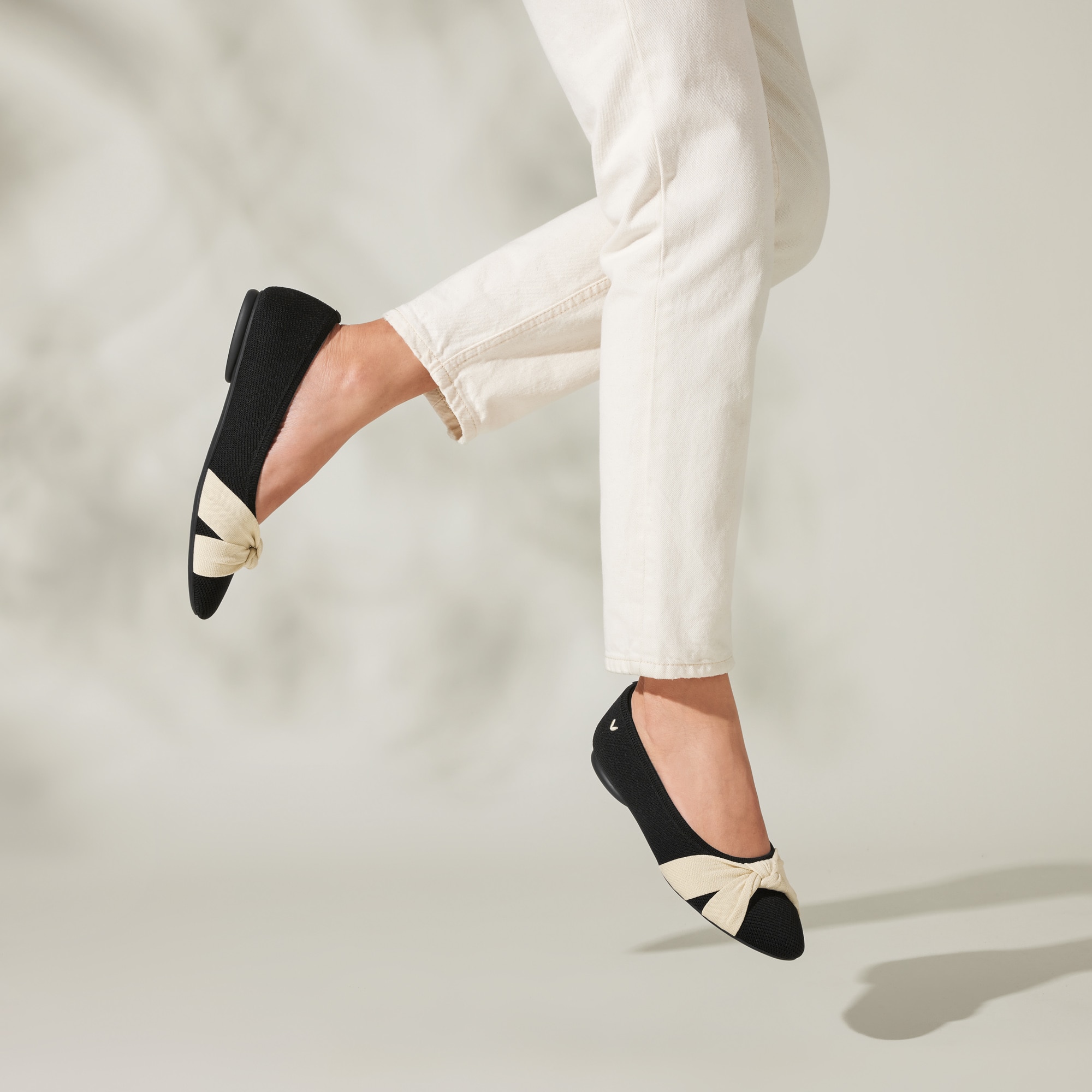 Almond-Toe Knotted Flats (Bibi), Black Cream Ivory, EU35 | VIVAIA