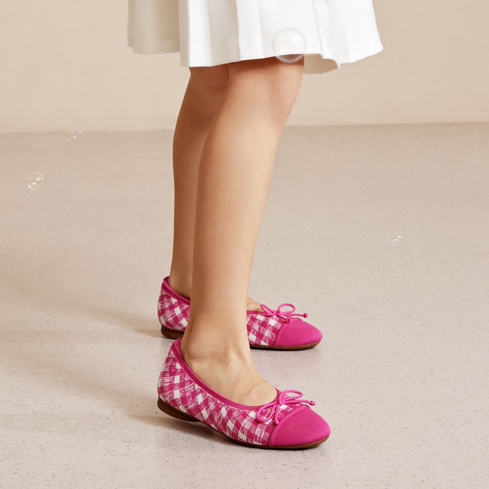 Girls' Almond-Toe Bow Flats (Tiana Kids), PITAYA GINGHAM, EU30
