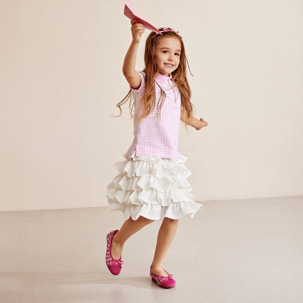 Girls' Almond-Toe Bow Flats (Tiana Kids), PITAYA GINGHAM, EU30