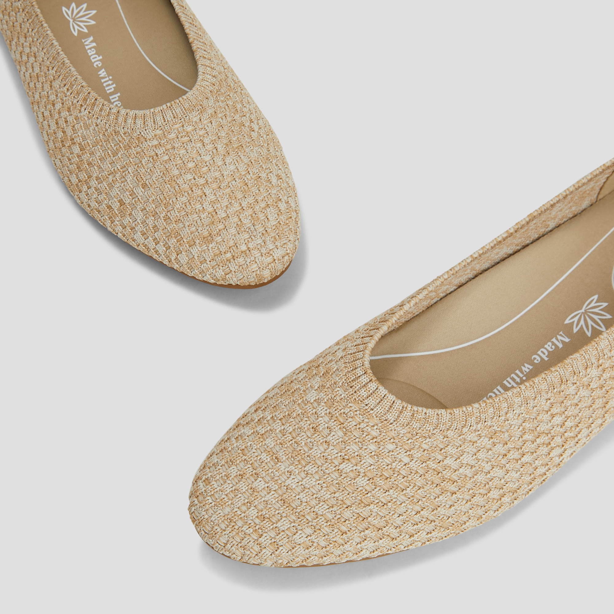 Tamia Hemp Round Toe Flats in Sand Woven-Sustainable & Washable