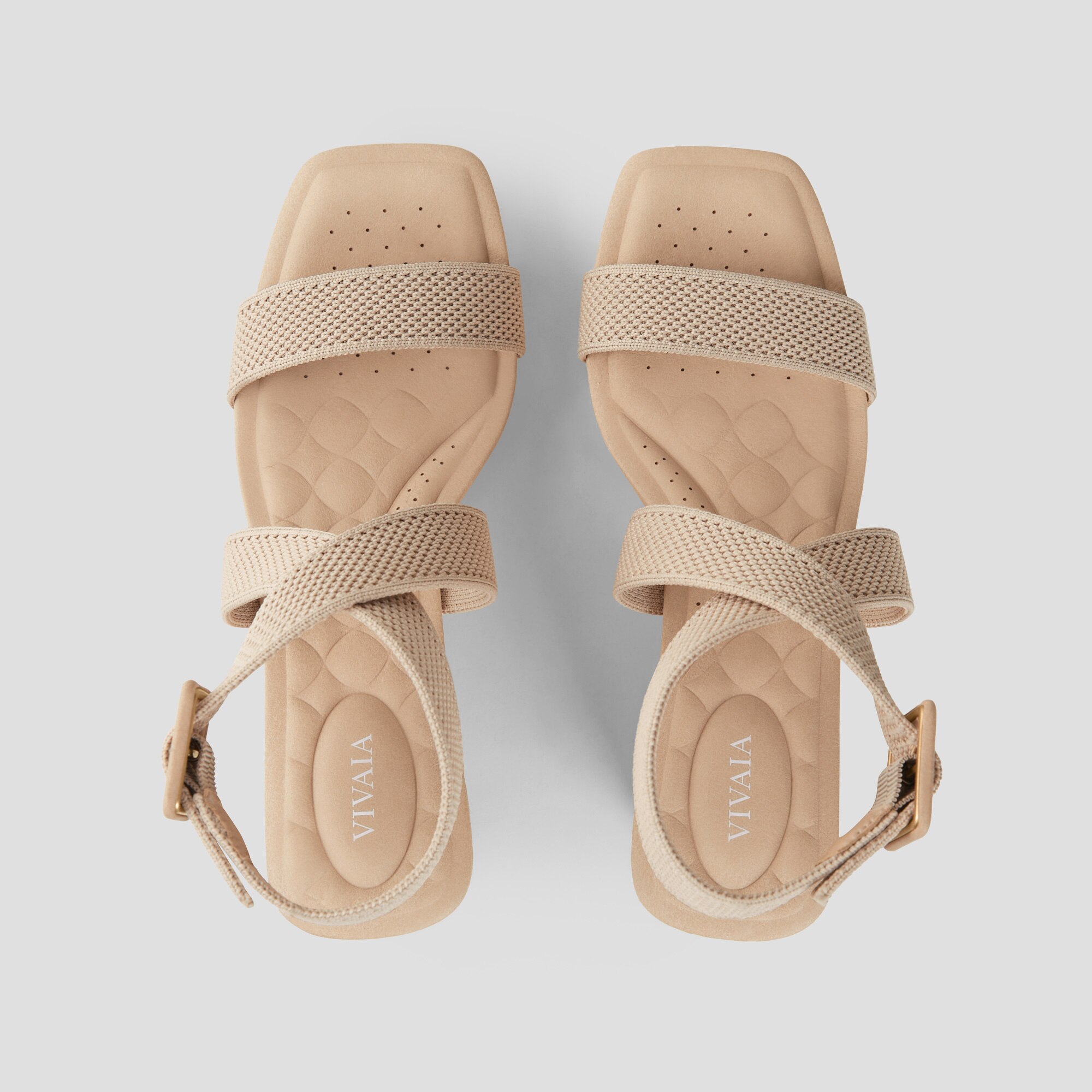 Square-Toe Slingback Wedge Sandals (Lyla), ALMOND, EU35 | VIVAIA