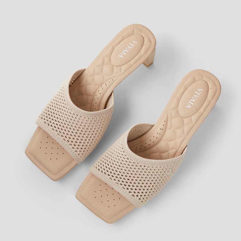 Square-Toe Block Heel Sandals (Juliet Pro), ALMOND MESH, EU42 | VIVAIA