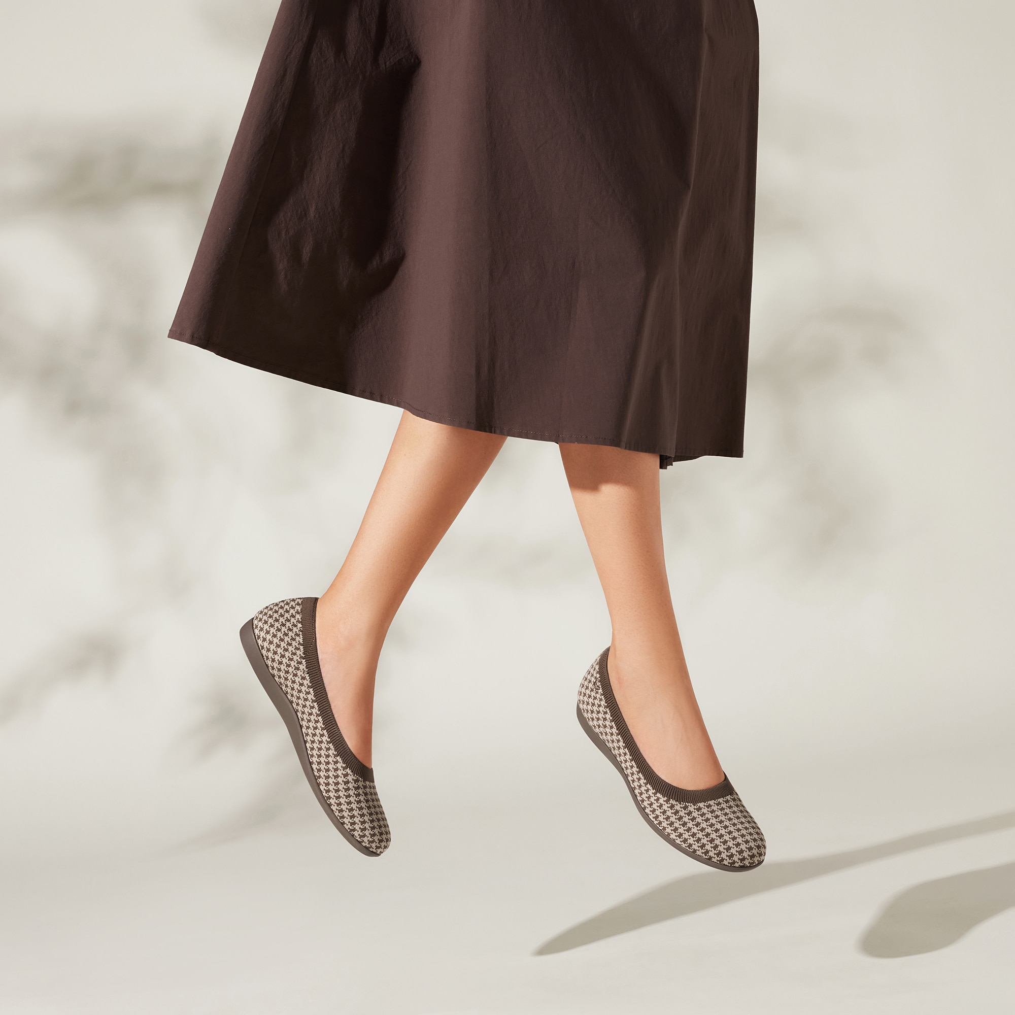 Claire Walker Round-Toe Flats in Espresso Houndstooth | VIVAIA