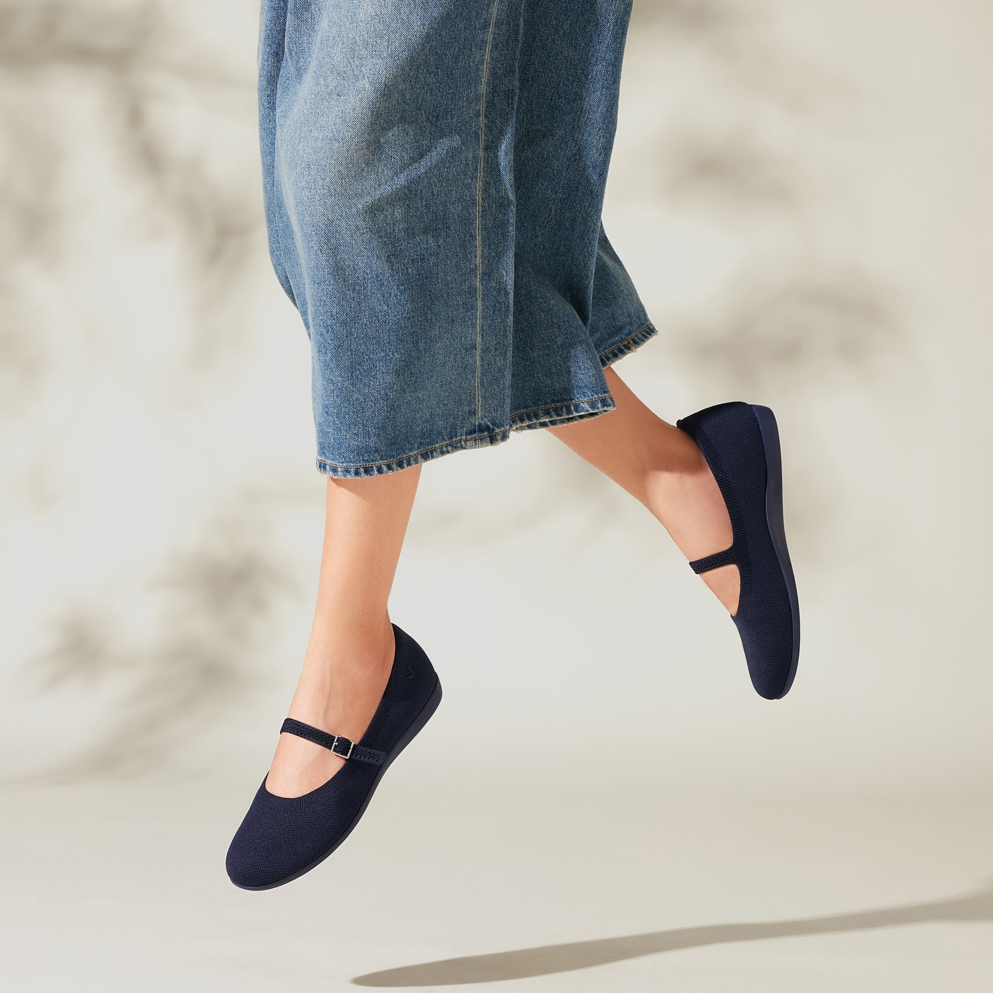 Claire Walker Mary-Jane Round-Toe Flats in Navy | VIVAIA