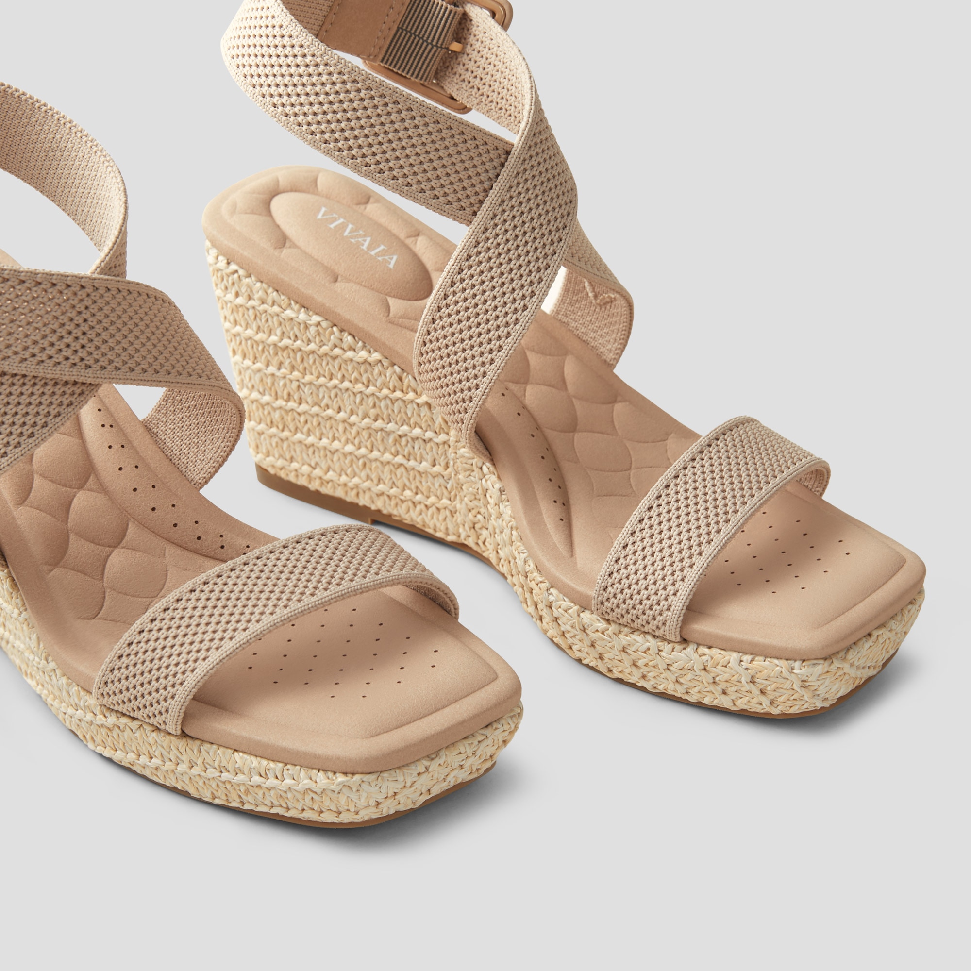 Square-Toe Slingback Wedge Sandals (Lyla), ALMOND, EU35 | VIVAIA
