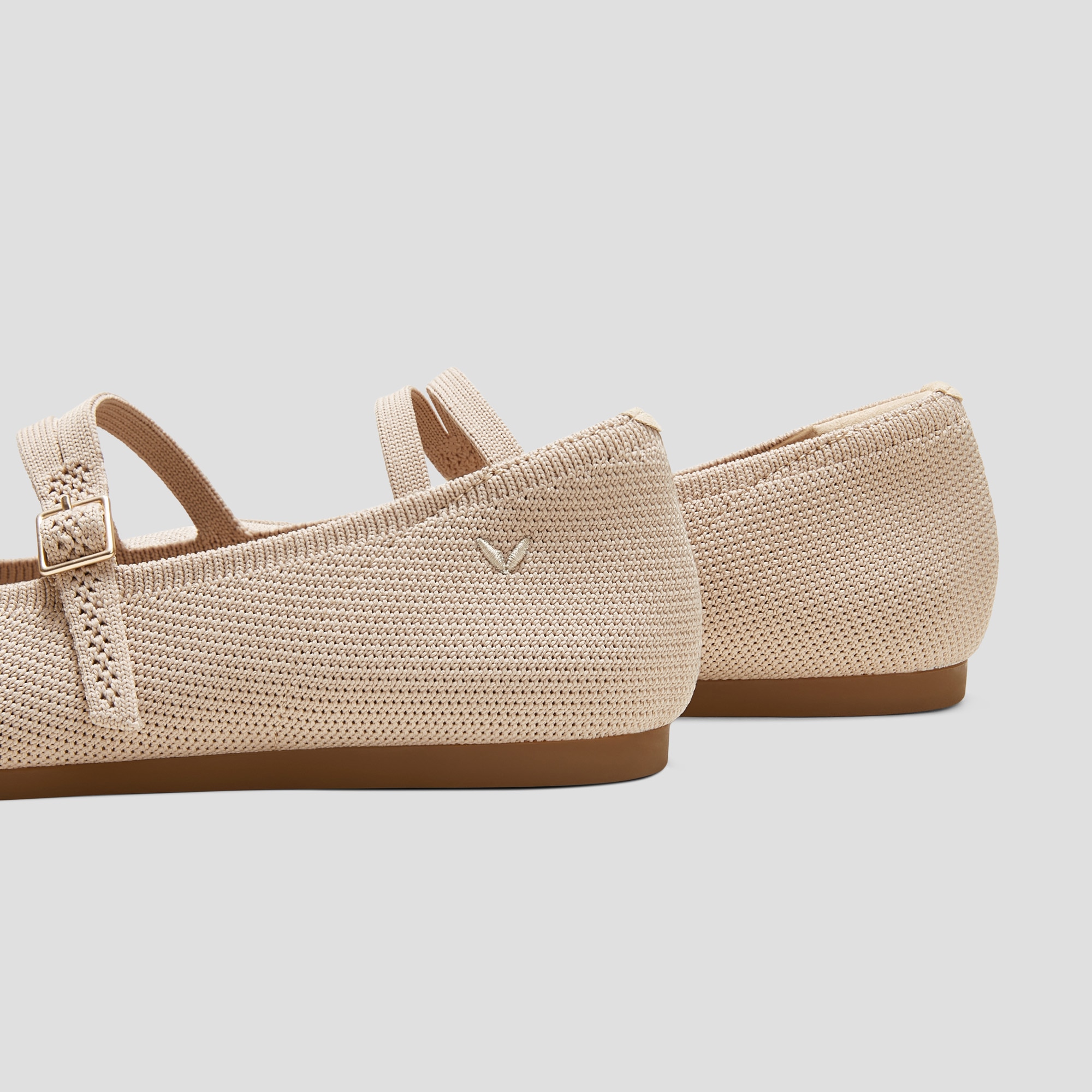 Pointed-Toe V-Strap Mary-Jane Flats (Aria Mary-Jane), ALMOND