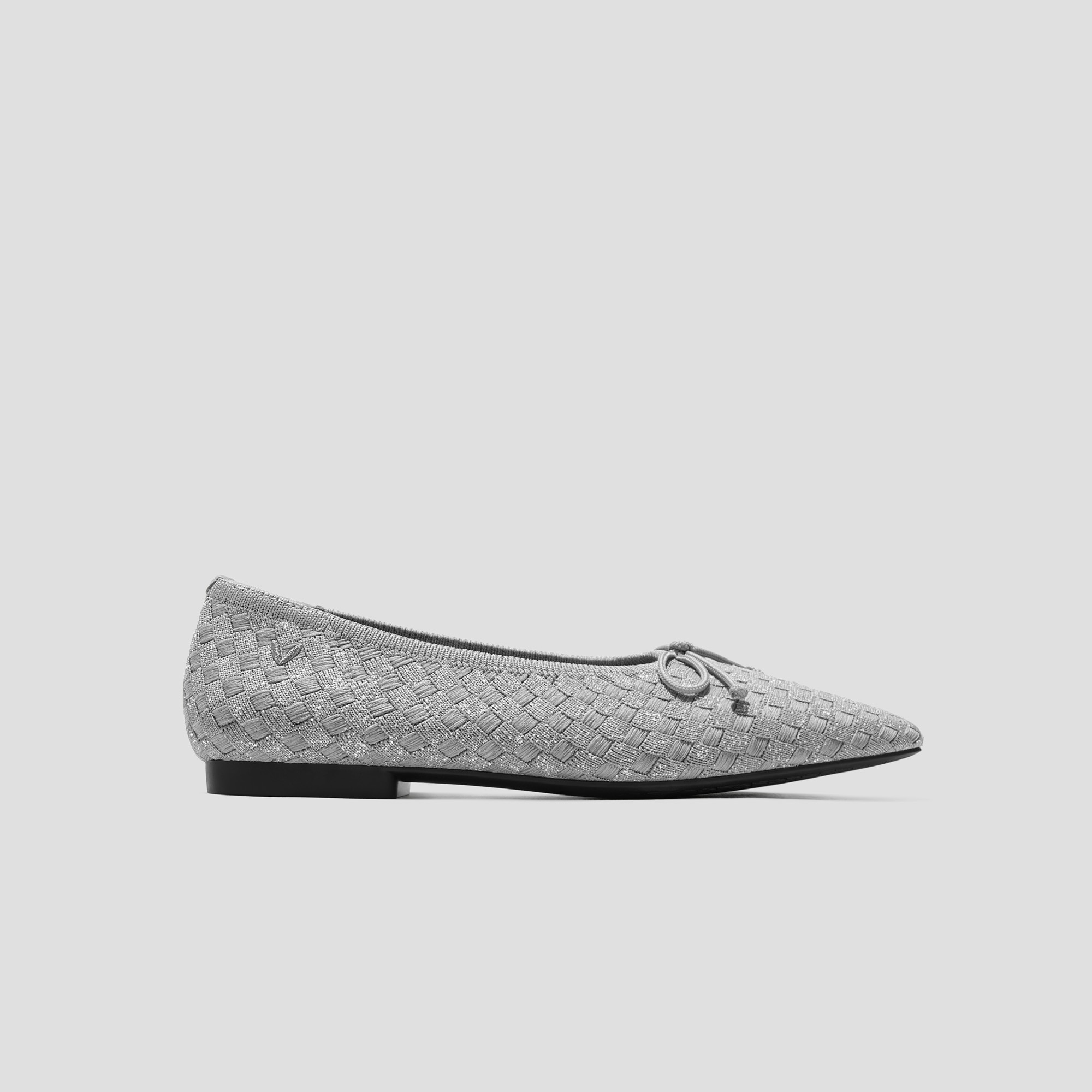 Square-Toe Bow ballerina Flats (Margaret), GREY SILVER WOVEN