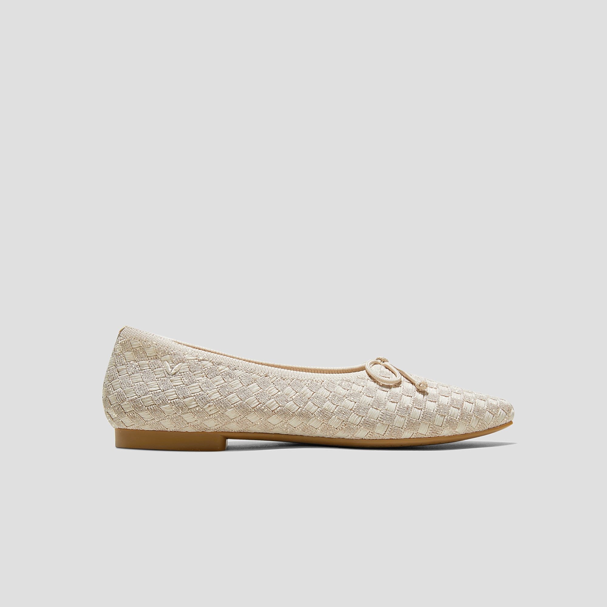 Square-Toe Bow Ballerina Flats (Margaret), IVORY GOLD WOVEN, EU35