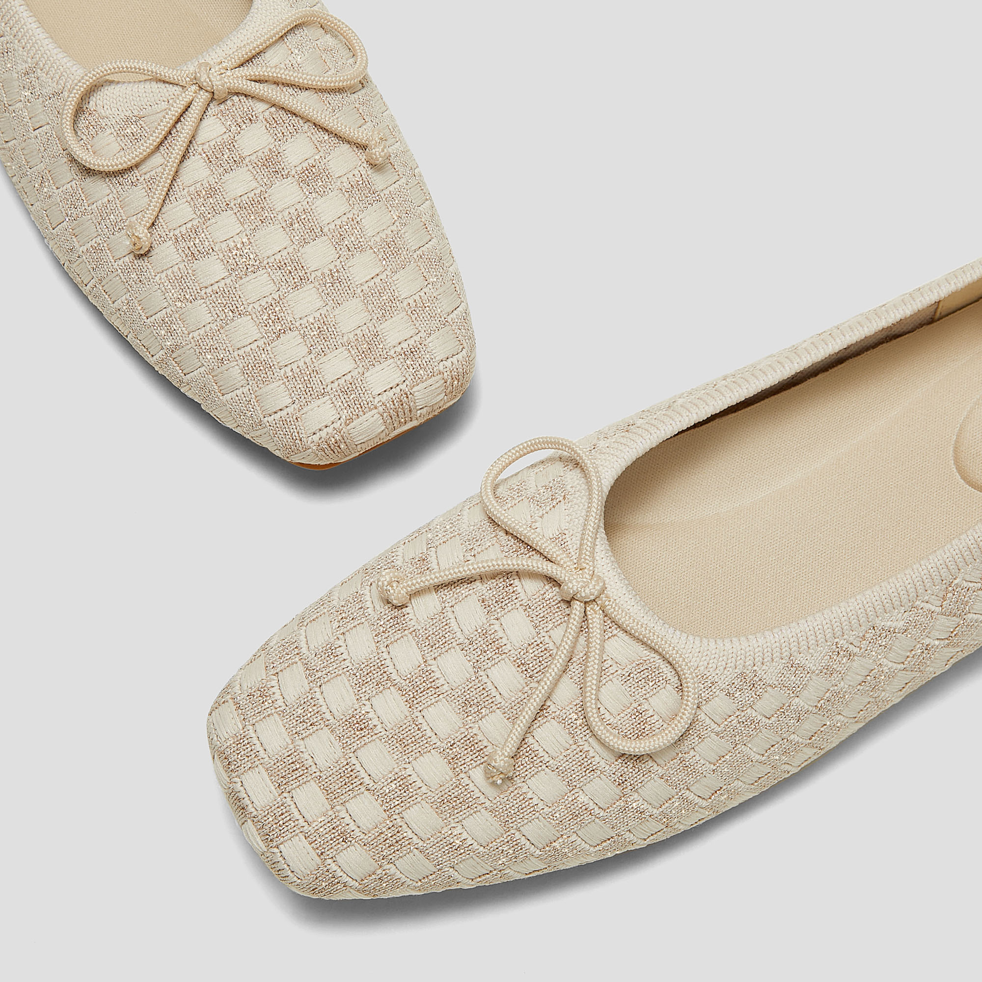 Square-Toe Bow Ballerina Flats (Margaret), IVORY GOLD WOVEN, EU35
