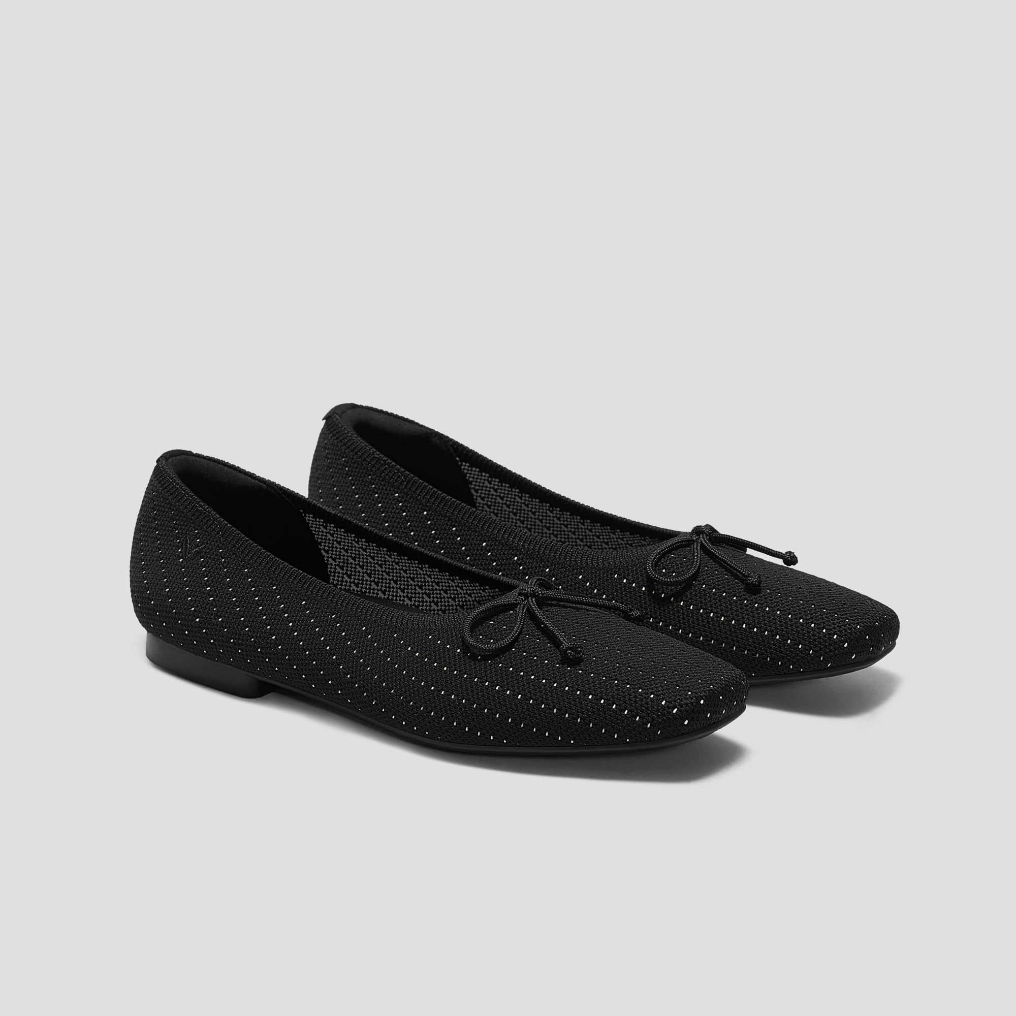 Square-Toe Bow Ballerina Flats (Margaret), BLACK PIN STRIPE