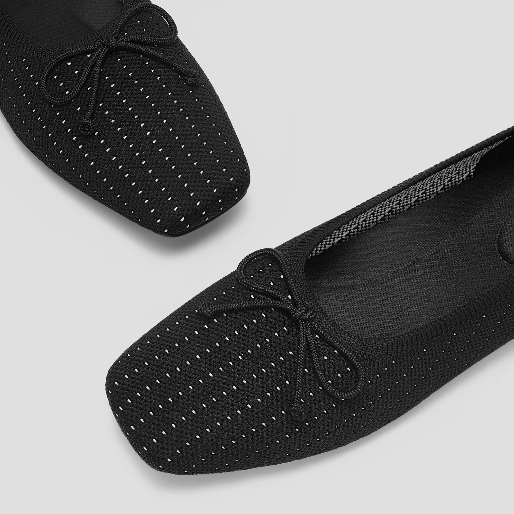 Square-Toe Bow Ballerina Flats (Margaret), BLACK PIN STRIPE