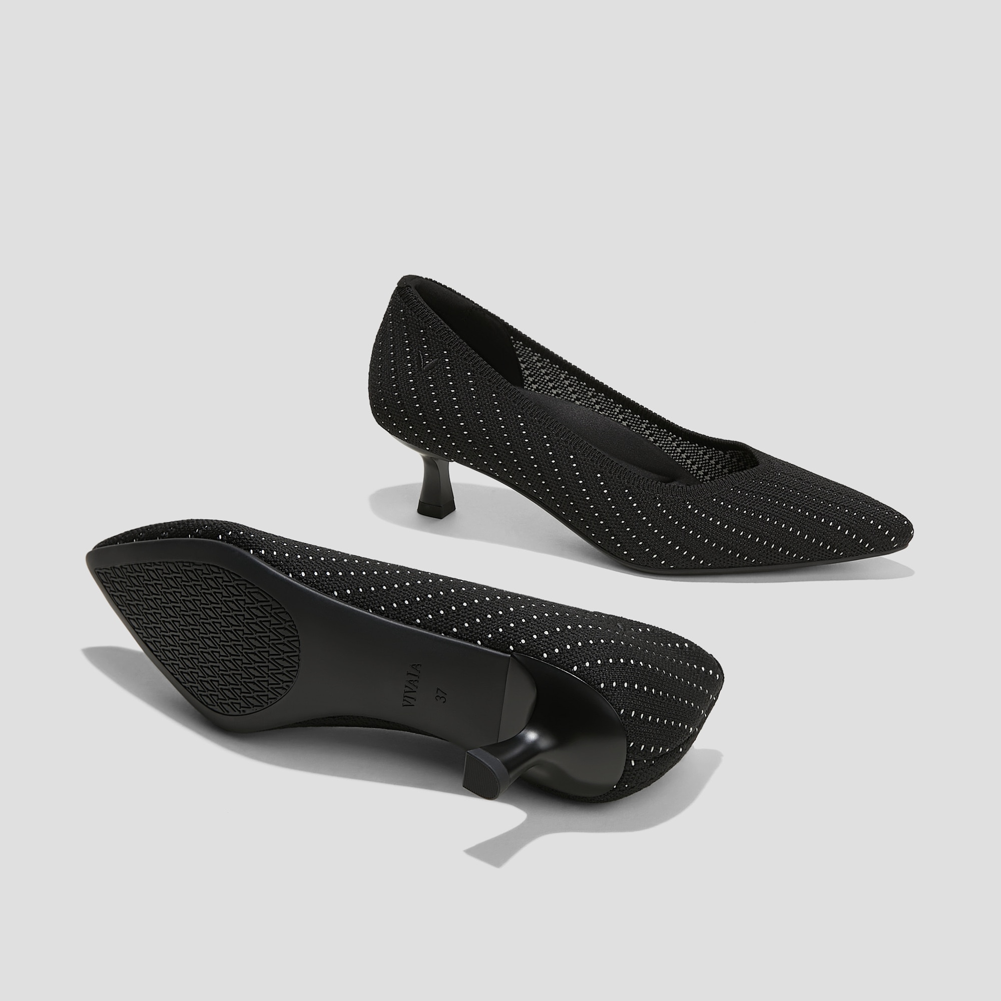VIVAIA [Scarlett] 黒　37（23.5cm） Pointed-Toe Kitten Heels (Scarlett), BLACK PIN STRIPE, EU38.5 | VIVAIA
