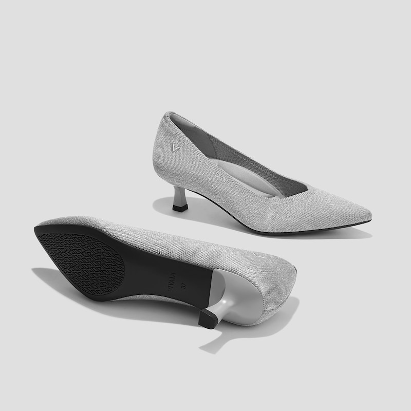 Pointed-Toe Kitten Heels (VIVAIA Running Heels Scarlett), SILVERY GREY, EU41.5 | VIVAIA