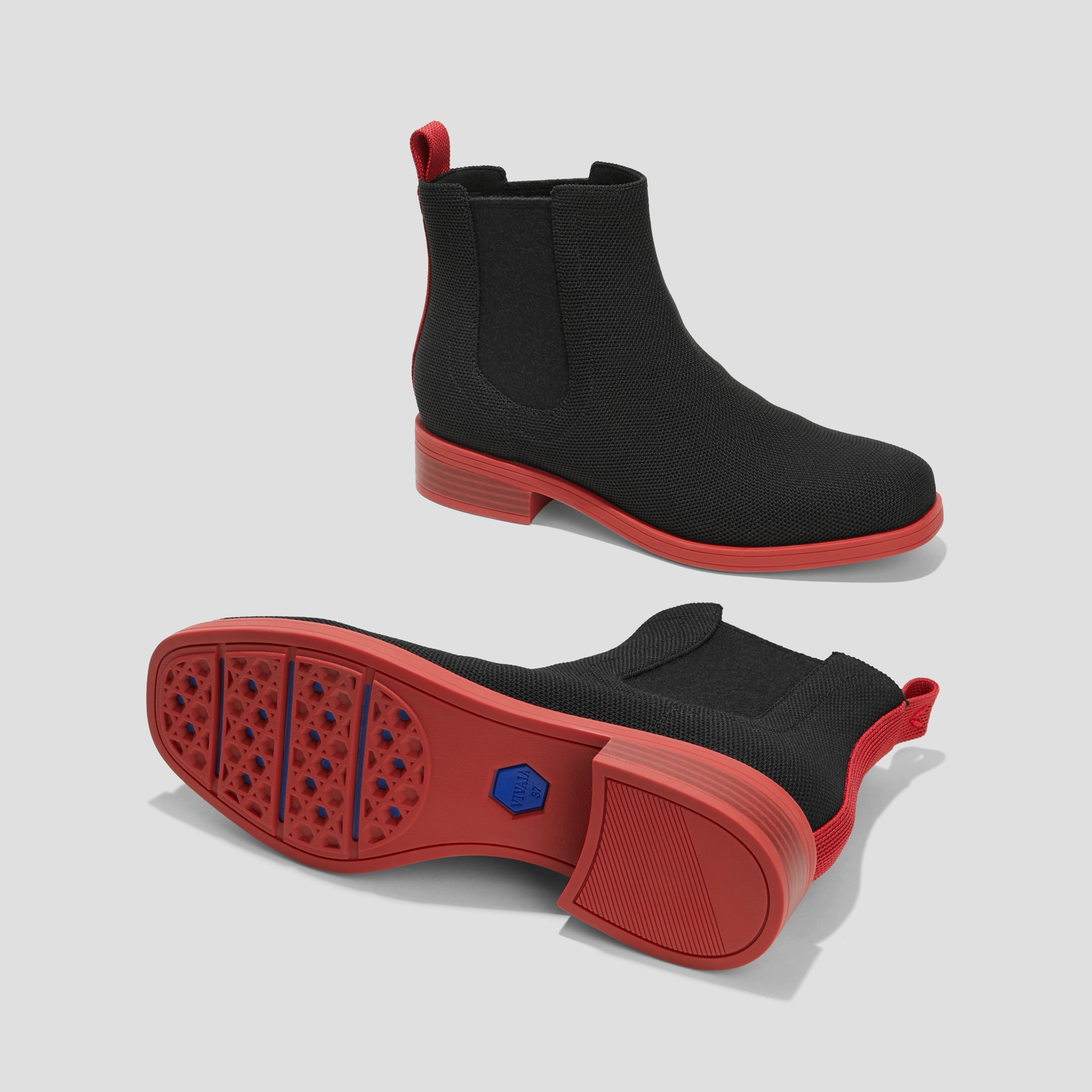 Square-Toe Ankle Chelsea Boots (Clara), BLACK RUBY RED, EU35 | VIVAIA