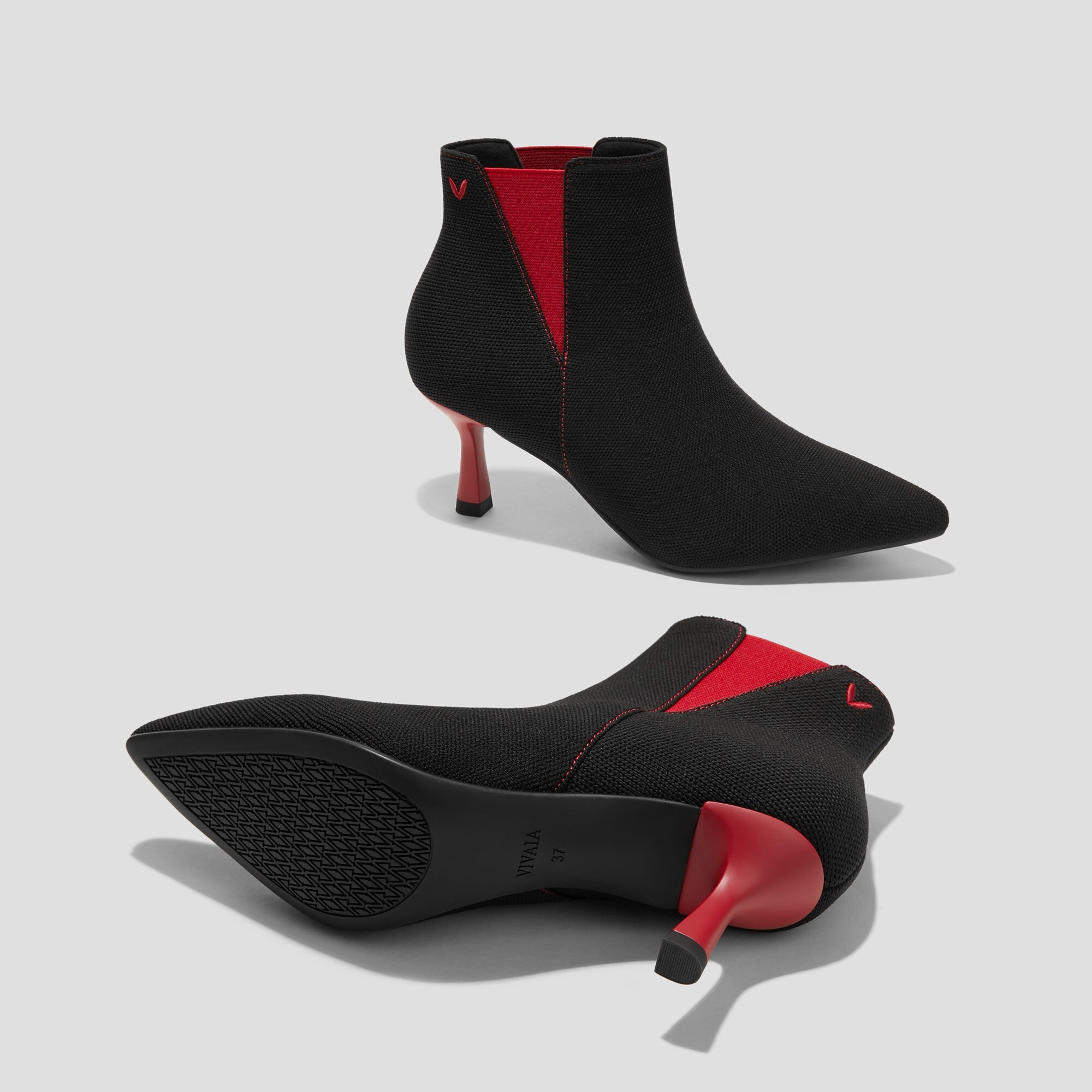 Pointed-Toe Ankle Heel Boots (Alexandra), BLACK-RUBY RED, EU41.5