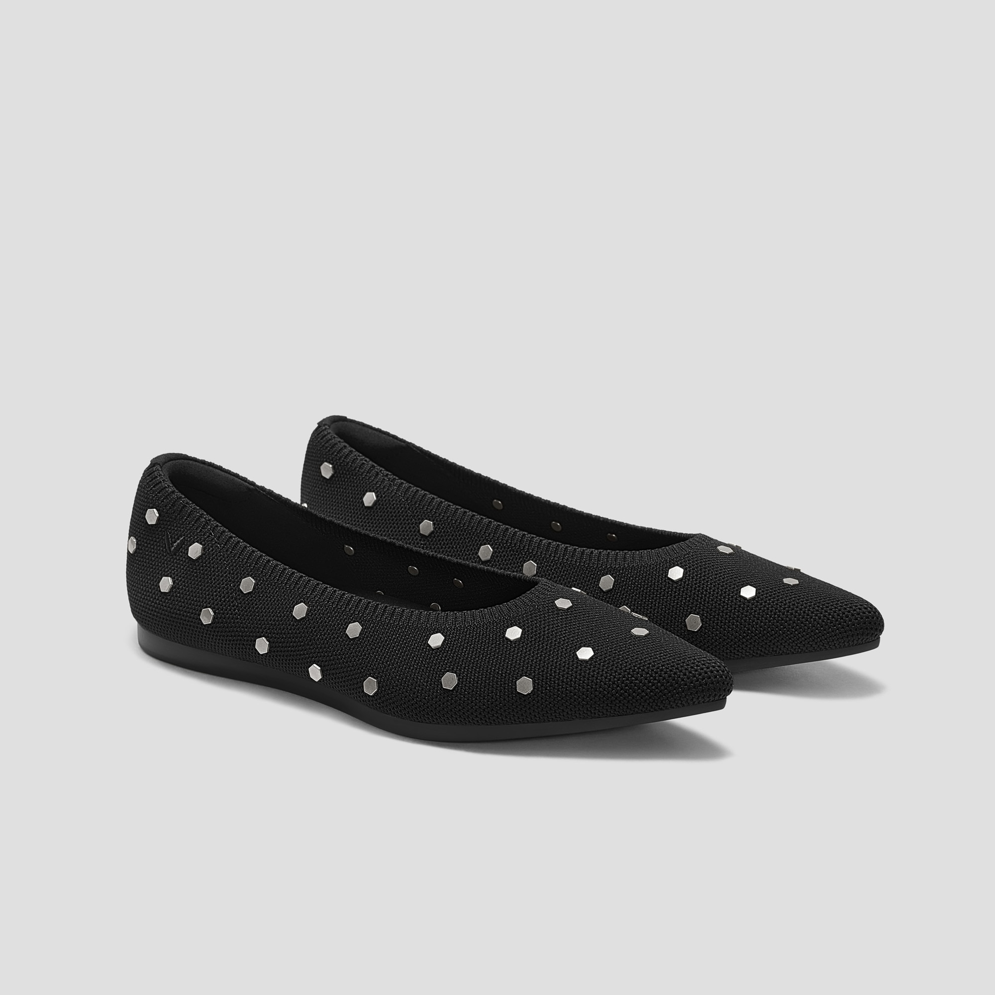 Pointed-Toe Ballet Flats (Aria 5°), BLACK-STUDS, EU43 | VIVAIA