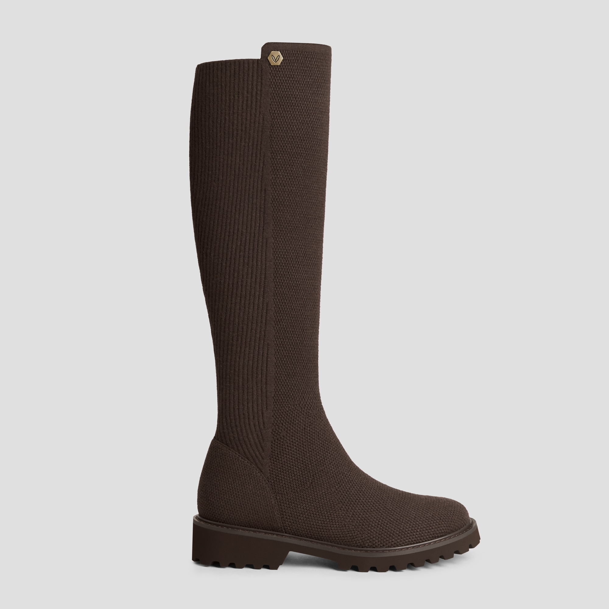 Round-Toe Stretchy Wool Knee-High Boots (Filipa), DARK CHOCOLATE
