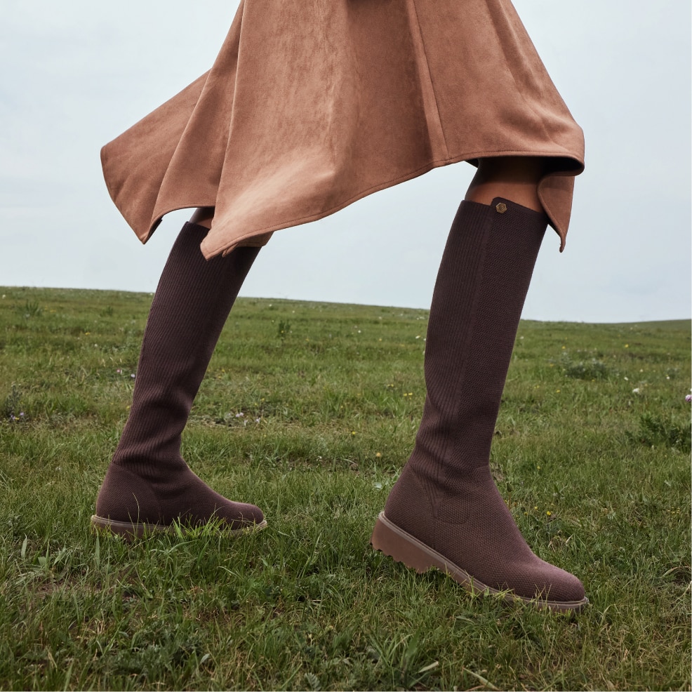 Round-Toe Stretchy Wool Knee-High Boots (Filipa), DARK CHOCOLATE