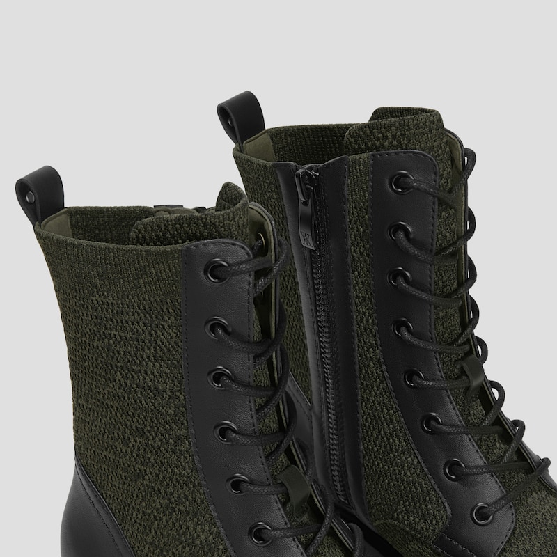 Round-Toe Lug Sole Lace-Up Ankle Boots(Florence), DARK OLIVE MARBLED, EU35.5 | VIVAIA