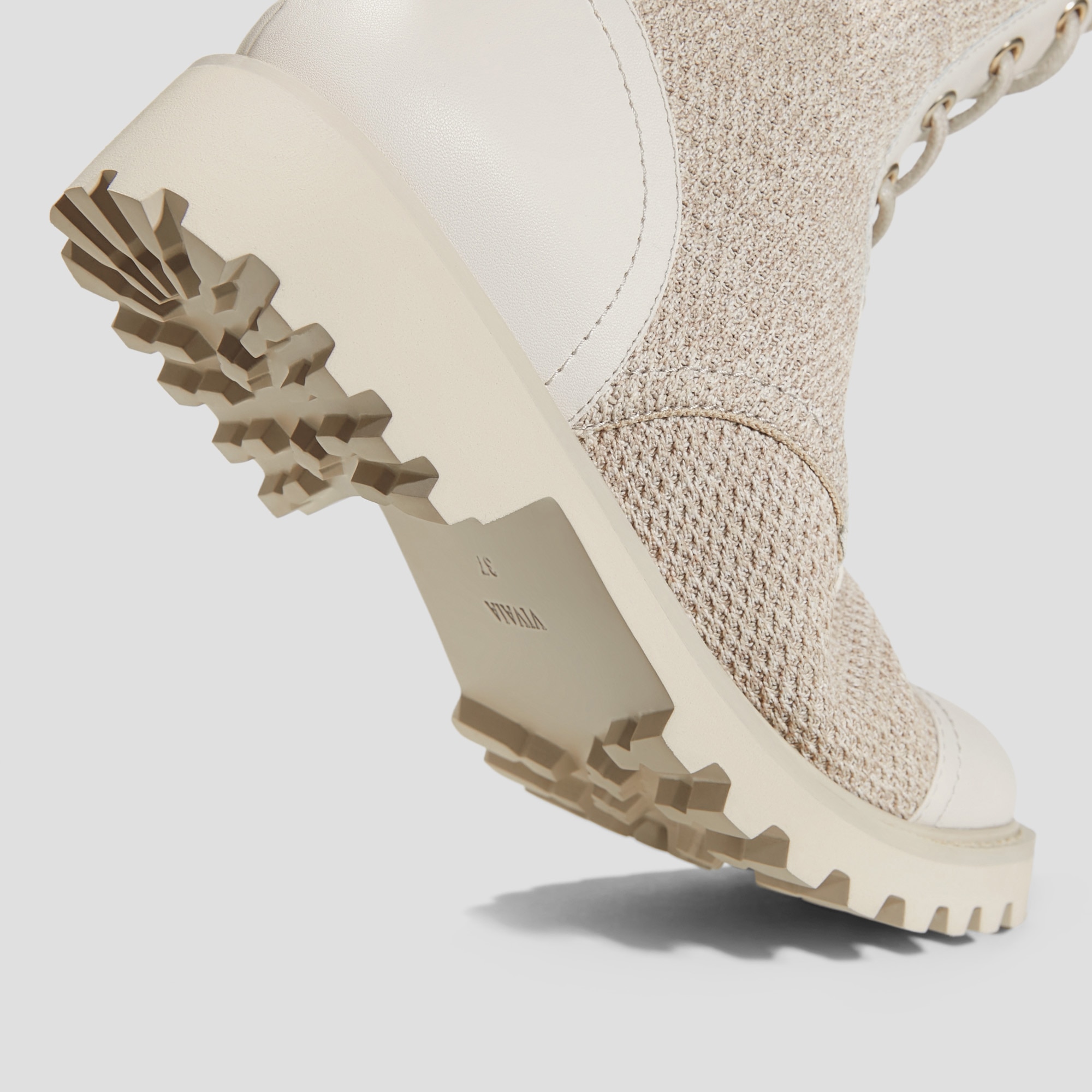 Round-Toe Lug Sole Lace-Up Ankle Boots (Florence), OATMILK