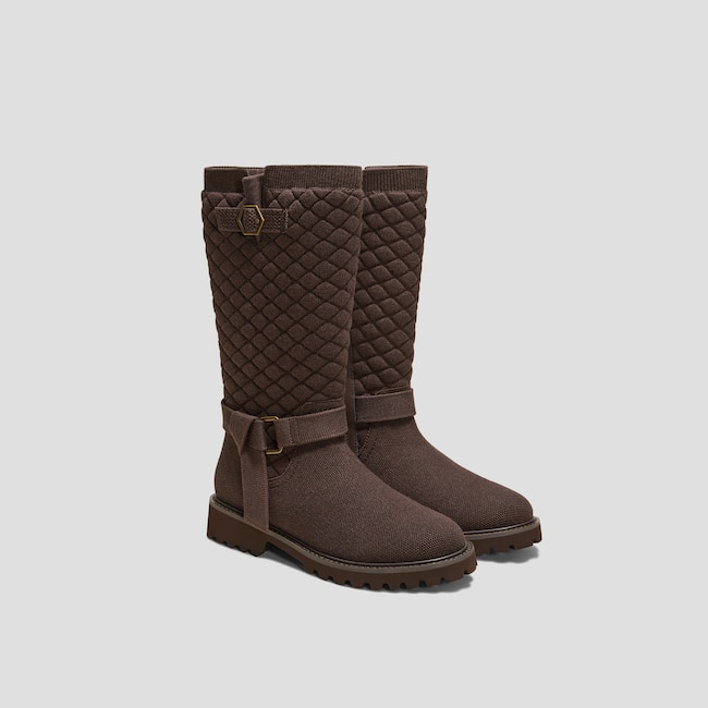 Wool biker boots with round toe and mid-height sole (Faith)
