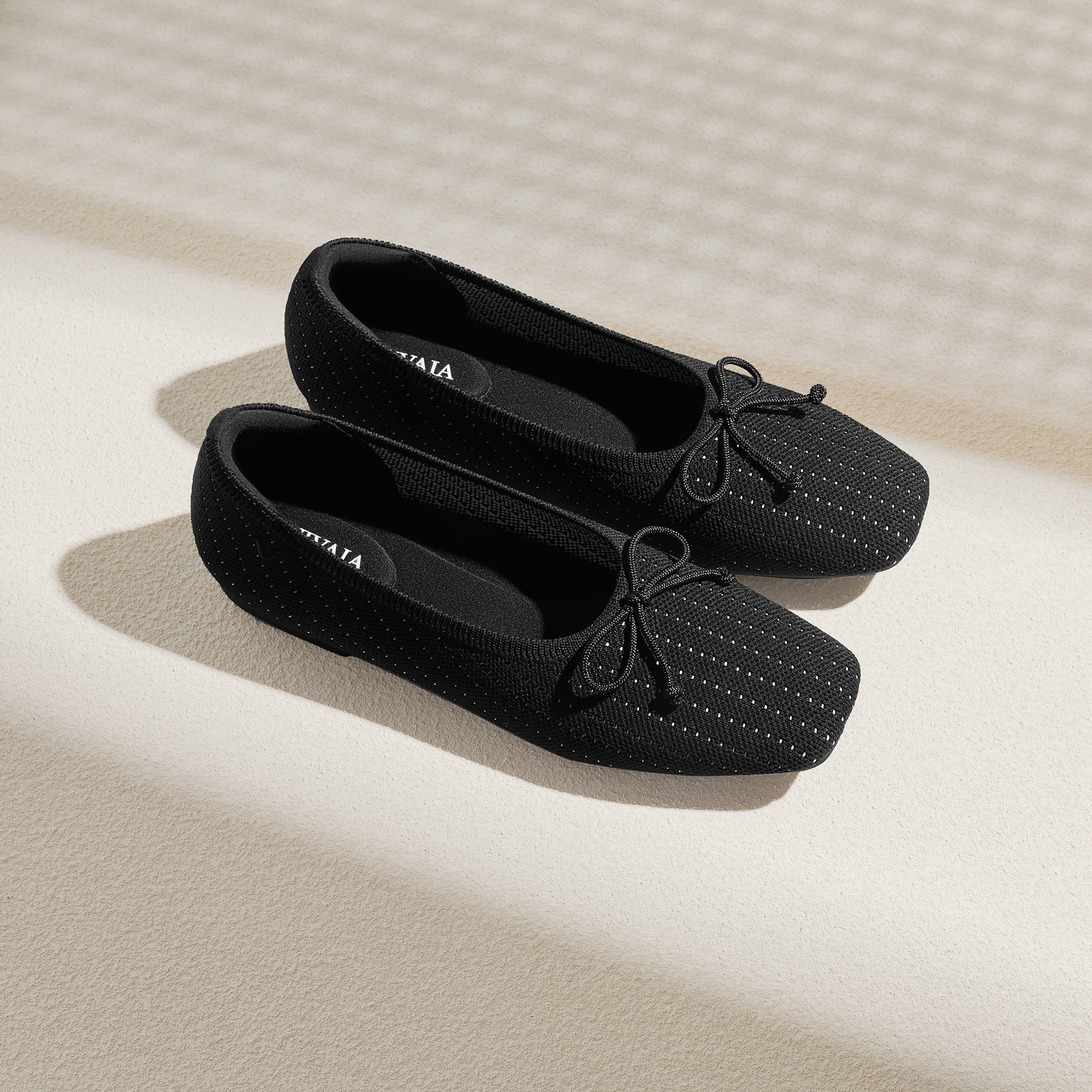 Square-Toe Bow Ballerina Flats (Margaret), BLACK PIN STRIPE