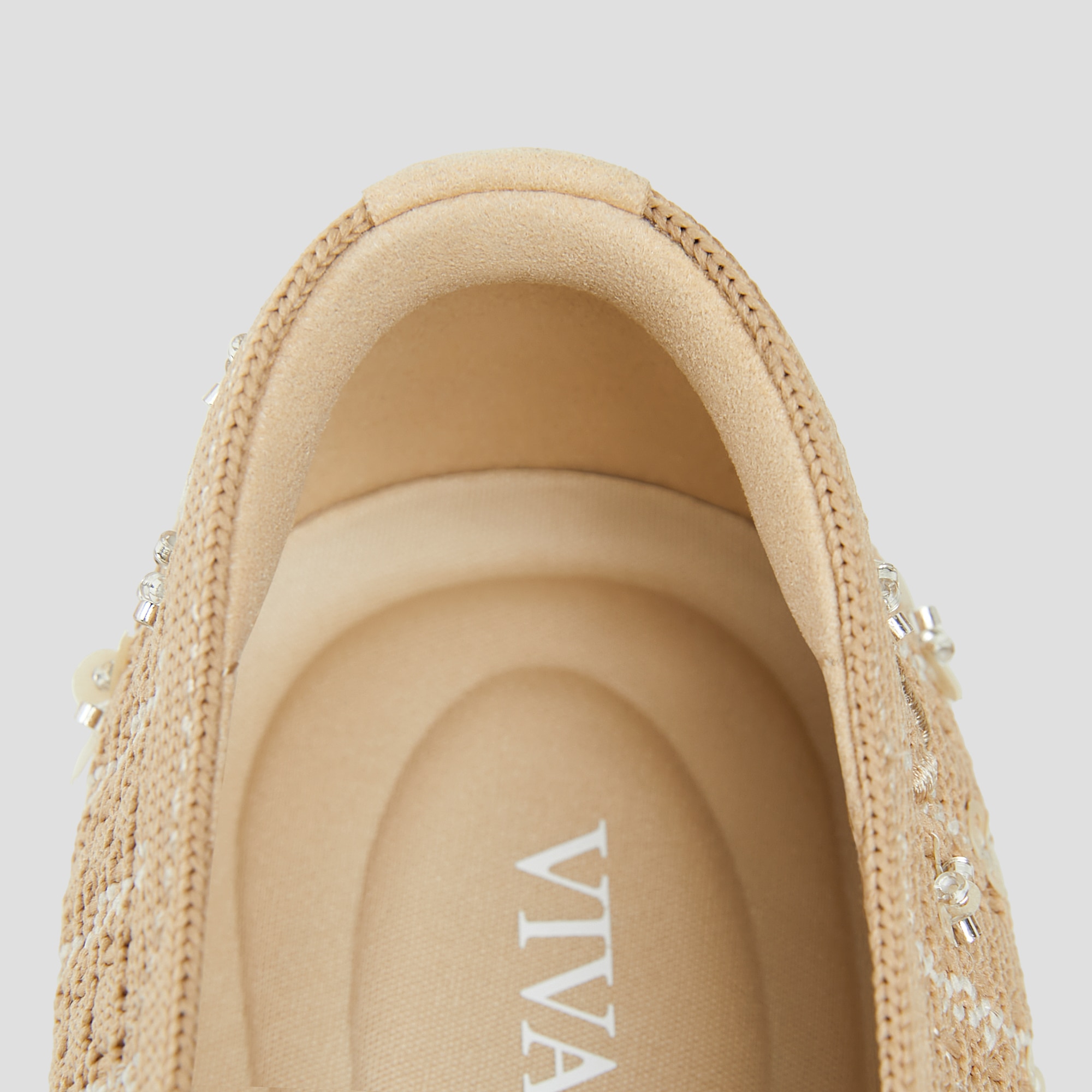 Square-Toe V-Cut Flats (Margot 2.0), NATURAL LINEN, EU35 | VIVAIA