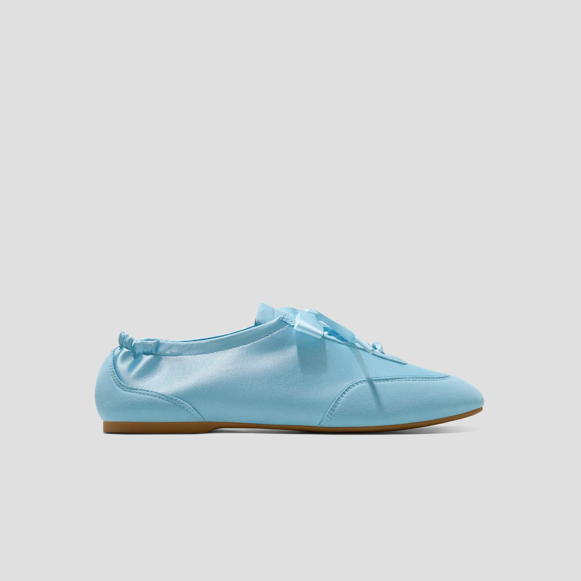 Square-Toe Lace-Up Satin Sneakerina, DREAM BLUE | VIVAIA