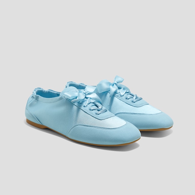 Square-Toe Lace-Up Satin Sneakerina (Cristina)