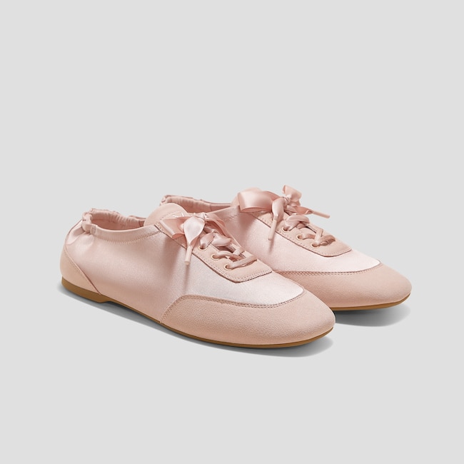 Square-Toe Lace-Up Satin Sneakerina (Cristina)