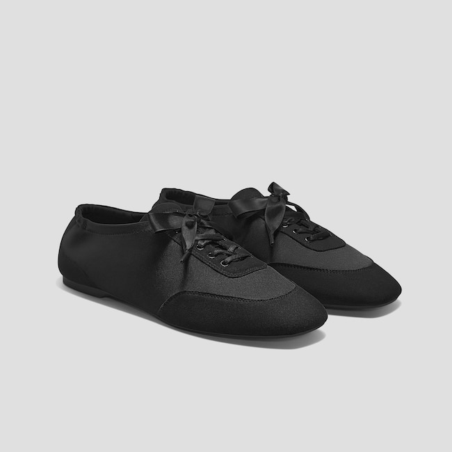 Square-Toe Lace-Up Satin Sneakerina (Cristina)