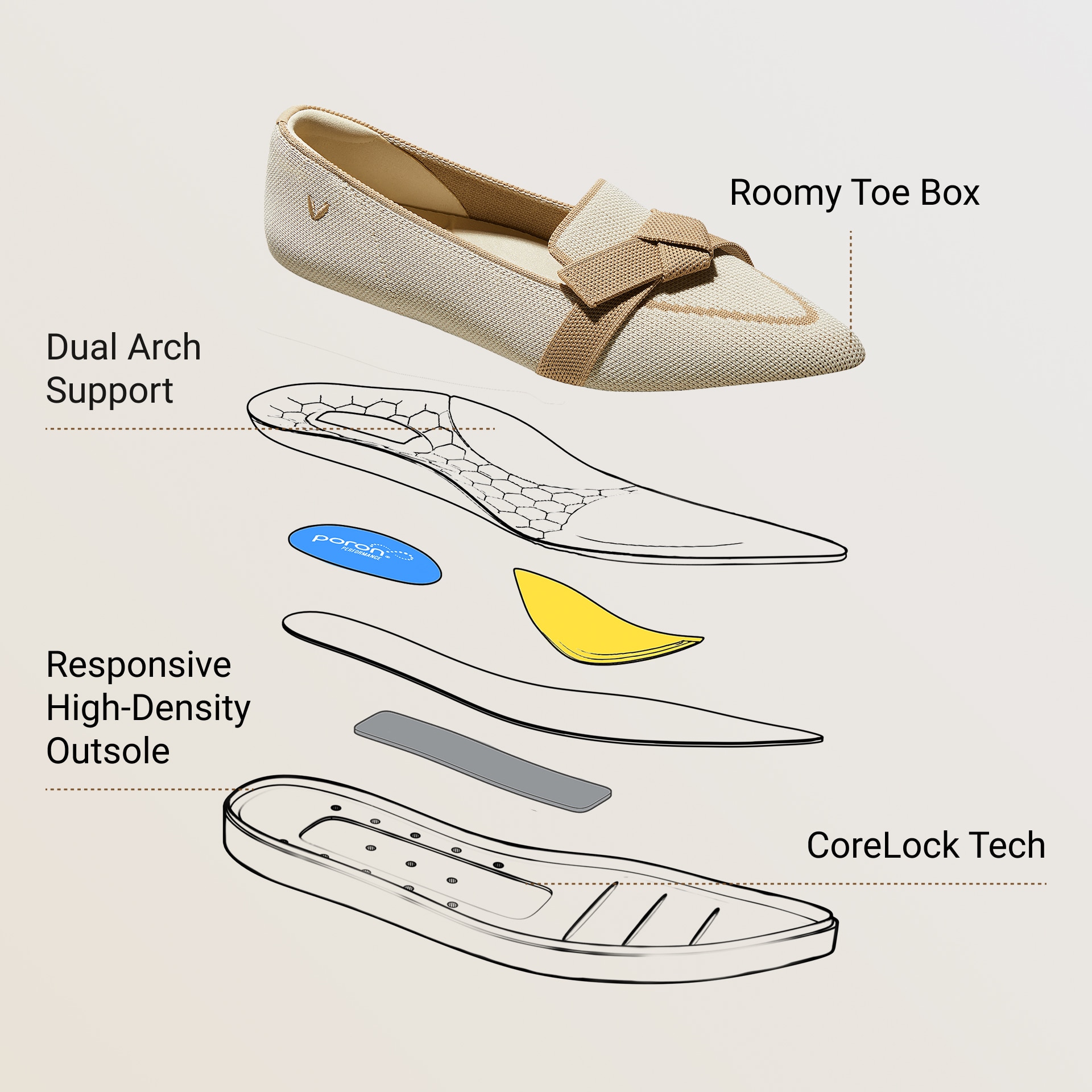 Water-Repellent Pointed-Toe Bow Loafers (Valentina）, IVORY NUDE