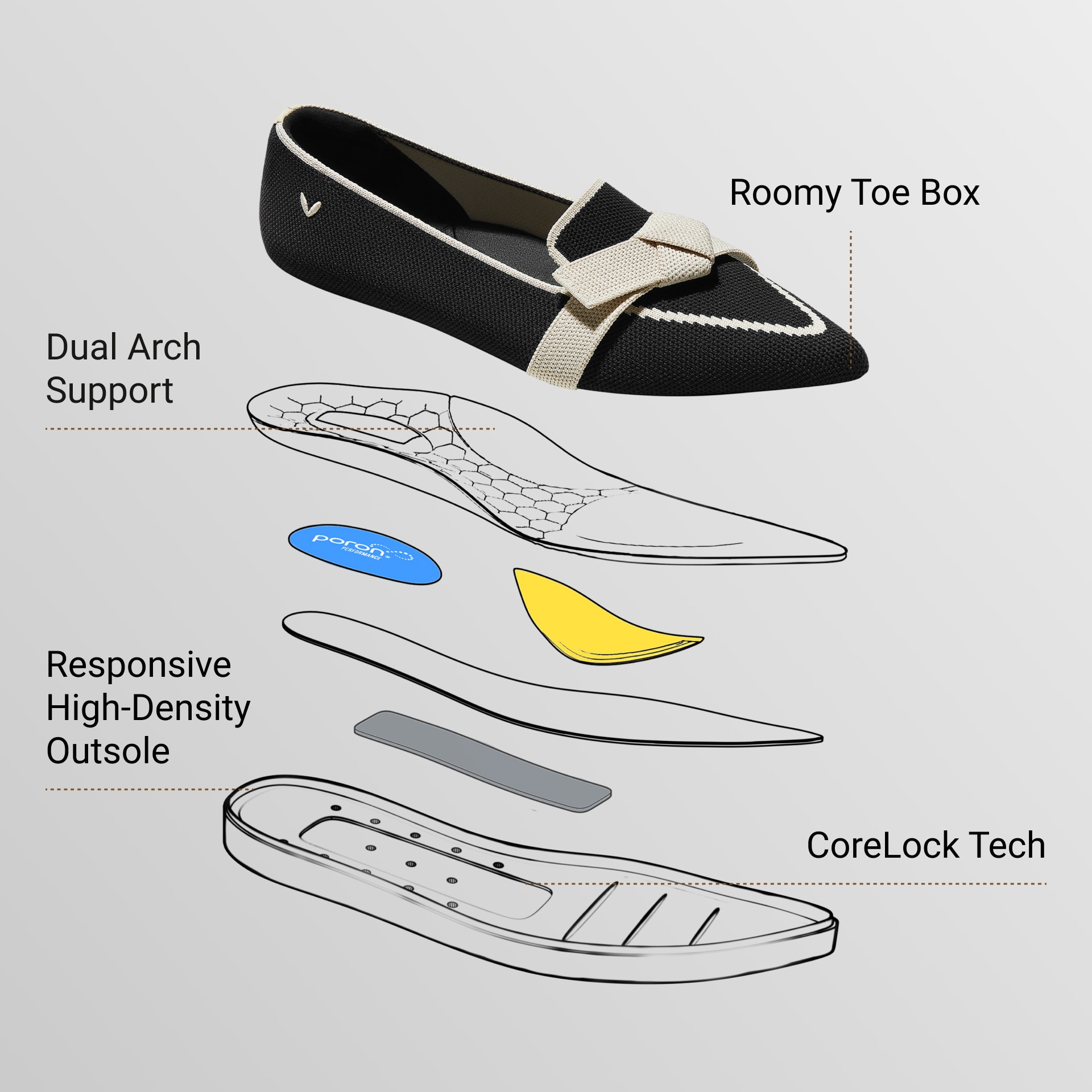 Water-Repellent Pointed-Toe Bow Loafers (Valentina）, BLACK IVORY