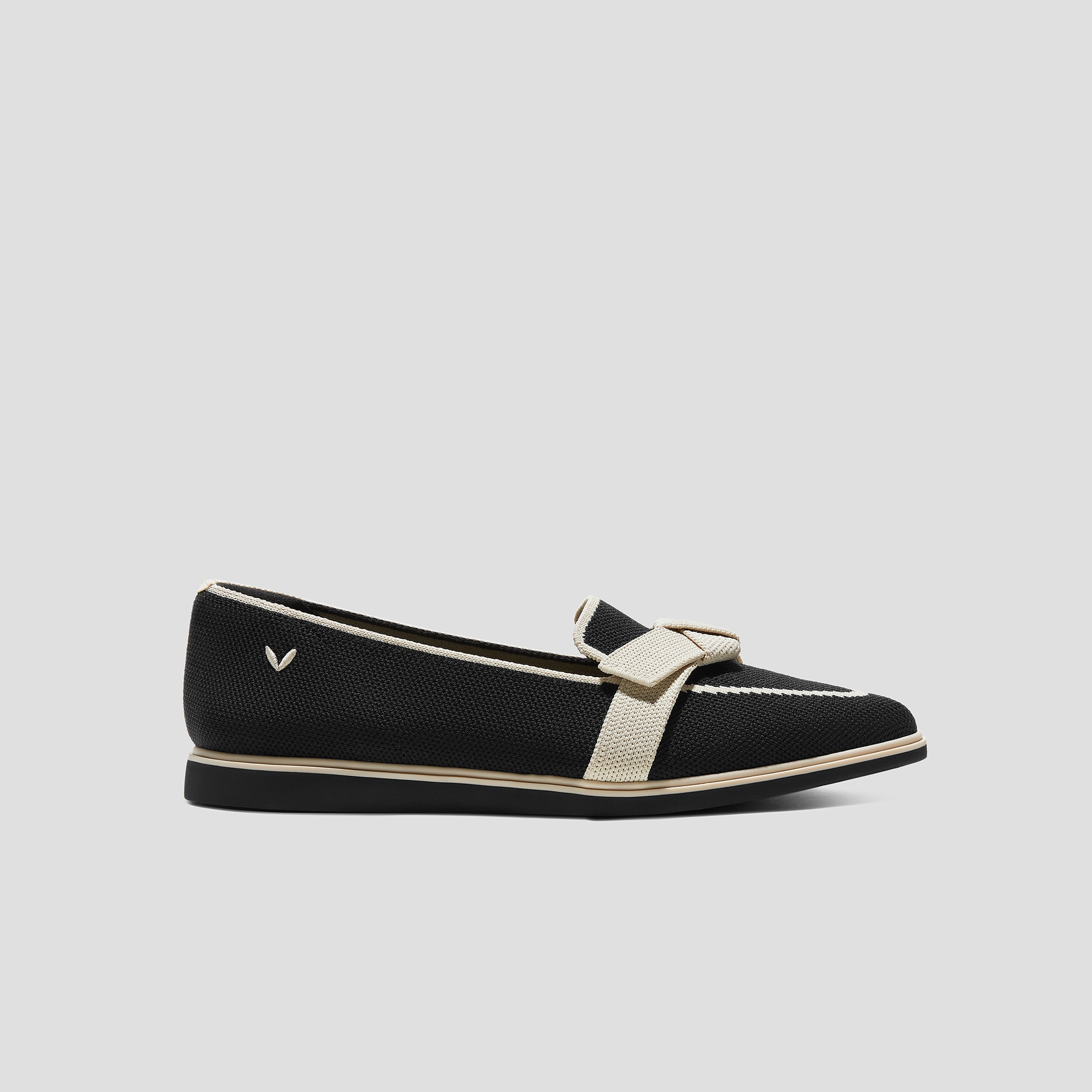 Water-Repellent Pointed-Toe Bow Loafers (Valentina）, BLACK IVORY