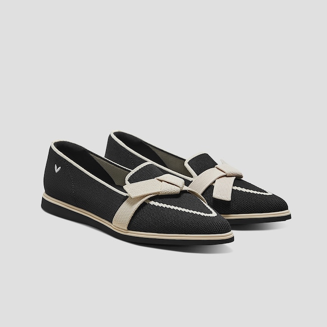 Water-Repellent Pointed-Toe Bow Loafers (Valentina）