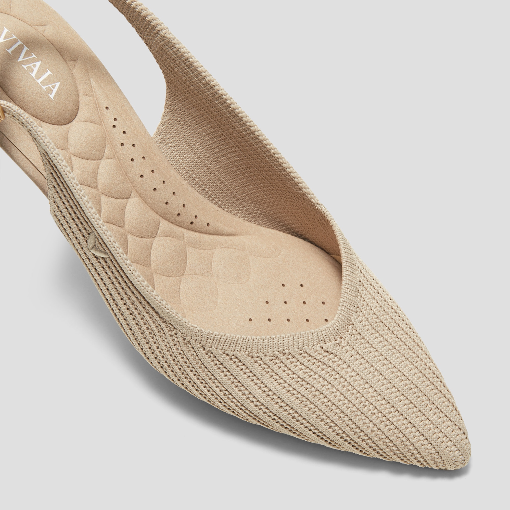 Pointed-Toe Kitten Slingback Heels (Selena), ALMOND, EU35 | VIVAIA